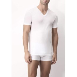 T-shirt uomo Cagi in filo di scozia scollo V 1304 bianco