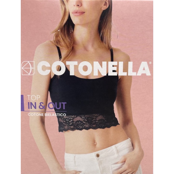Top cotone con pizzo e spalline sottili Cotonella GD192