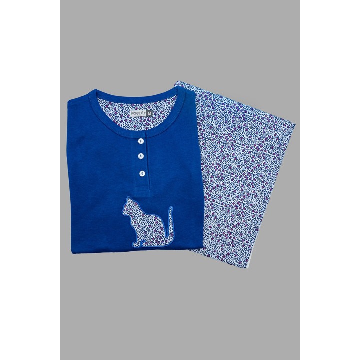 pigiama-estivo-donna-in-cotone-karelpiu-kc6110-blu