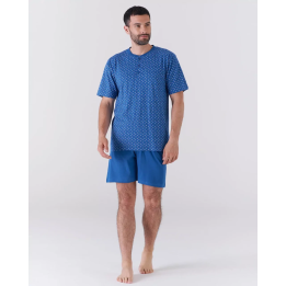 Pigiama uomo corto in cotone Karelpiù KC6195 bluette