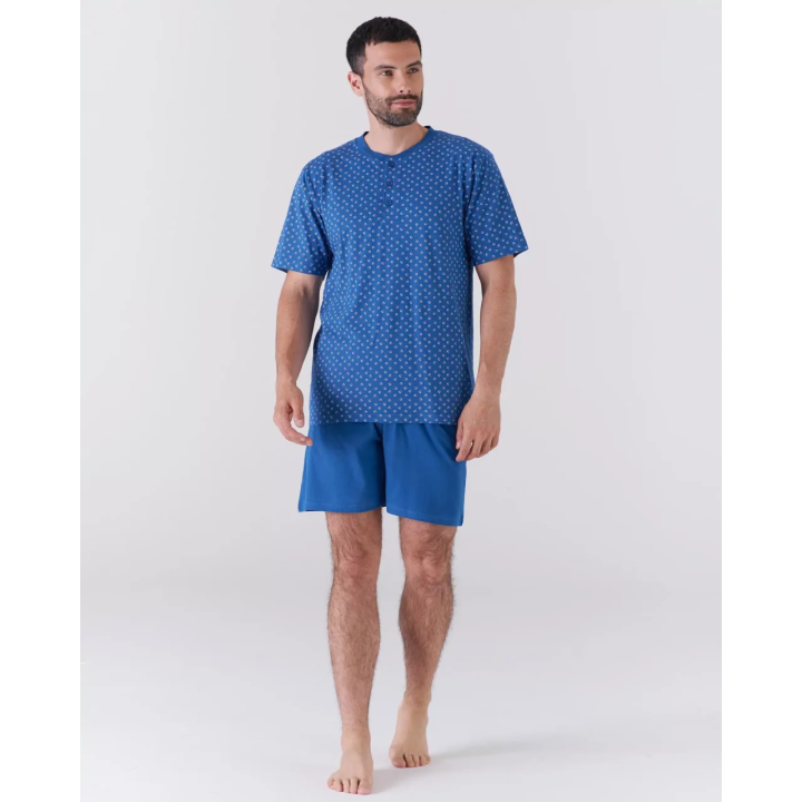 Pigiama uomo corto in cotone Karelpiù KC6195 bluette