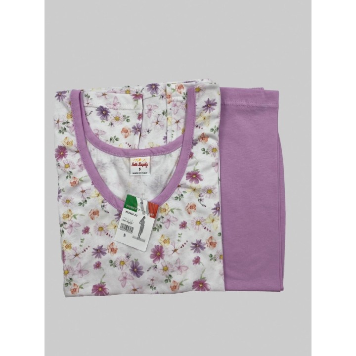 Pigiama di cotone donna pinocchietto Notti magiche Monia lilla22