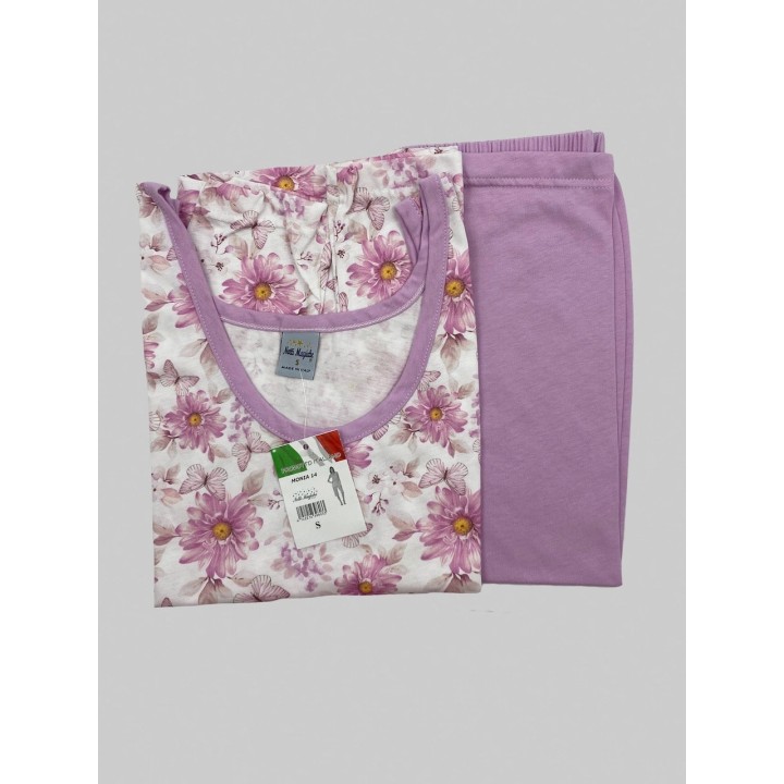 Pigiama di cotone donna pinocchietto Notti magiche Monia rosa