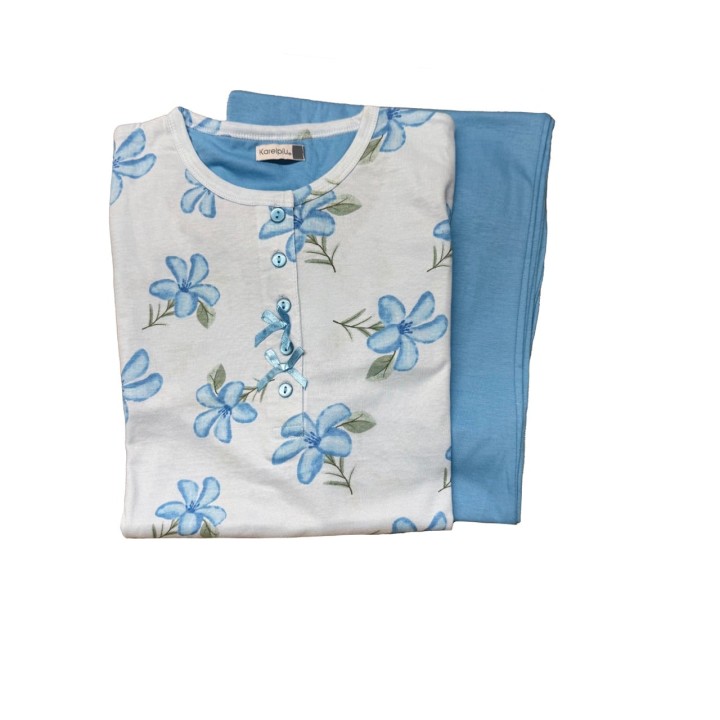Pigiama donna cotone Karelpiù KC8001 celeste calibrato - dimensioni grandi