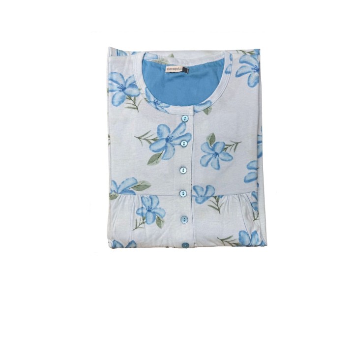 Camicia da notte donna cotone Karelpiù KC8004 celeste - dimensioni grandi