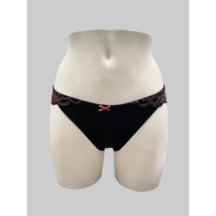Slip brasiliana Jadea in cotone e pizzo 6057 nero fronte - dimensioni grandi