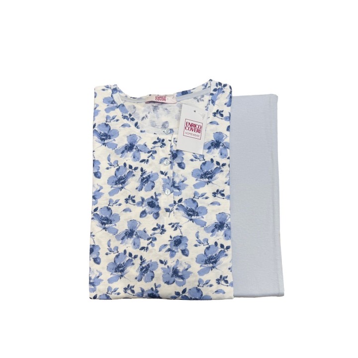 Pigiama estivo donna in cotone Enrico Coveri EP5239 cielo - dimensioni grandi