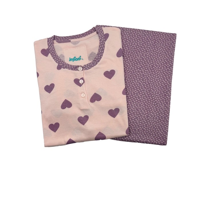 pigiama donna cotone lungo infiore hearts 652359 lavender - dimensioni grandi
