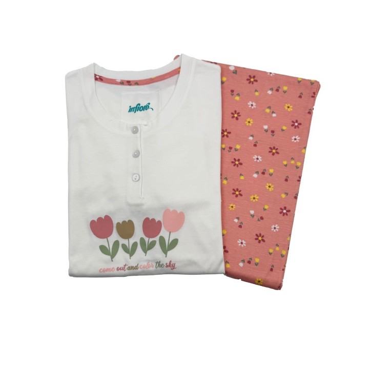 pigiama donna cotone lungo infiore tulips 652385 estate - dimensioni grandi