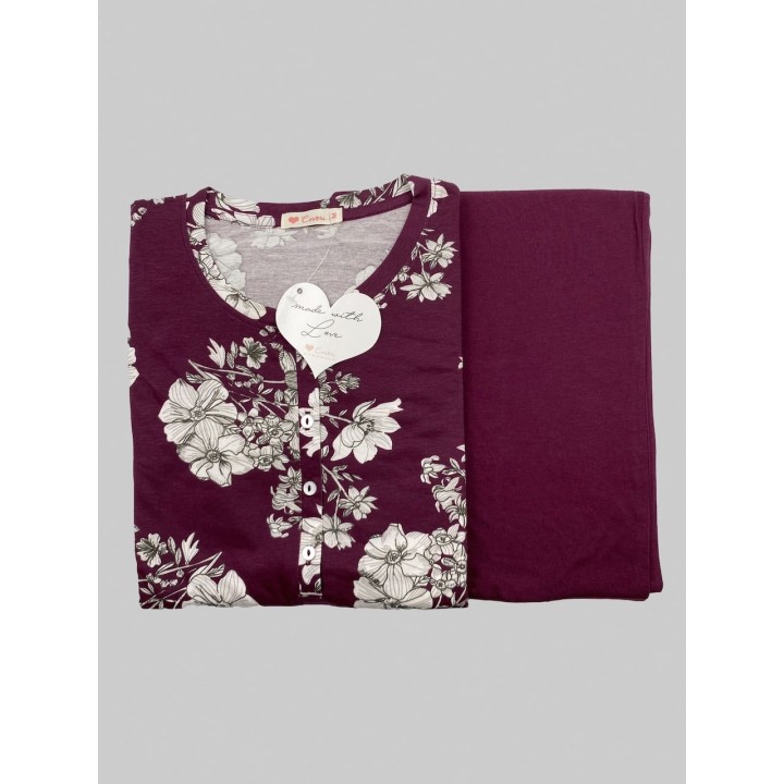 Pigiama in cotone donna Enrico Coveri EP4056 bordeaux