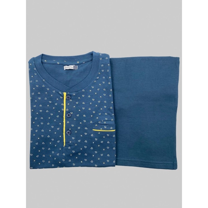Pigiama Karelpiu uomo corto in cotone KC8214 azzurro