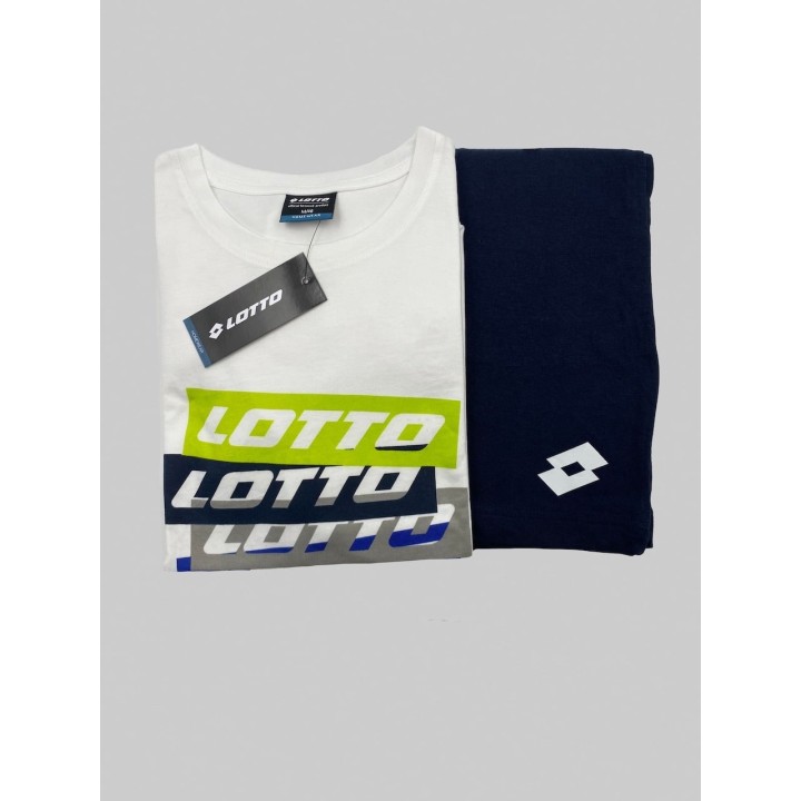 Completo uomo estivo t-shirt e pantaloncino Lotto LP1126 bianco