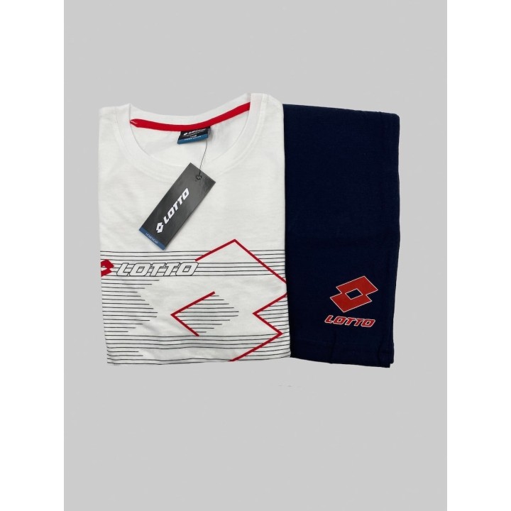 Completo uomo estivo t-shirt e pantaloncino Lotto LP1124 bianco
