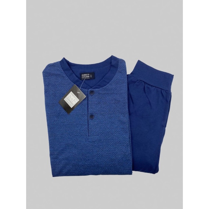Pigiama uomo cotone leggero lungo Enrico Coveri EP1040 blu