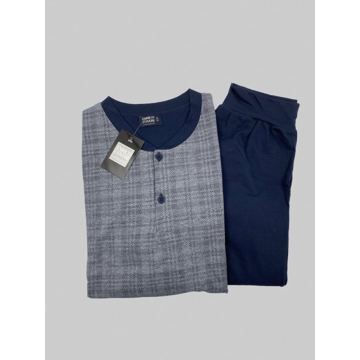 Pigiama uomo cotone leggero lungo Enrico Coveri EP1041 blu