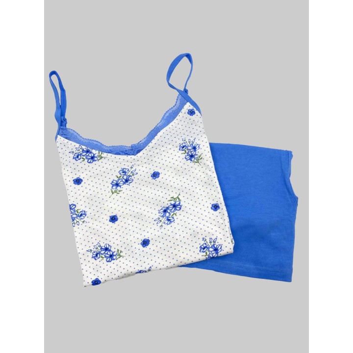 Pigiama donna in cotone corto Karelpiù KC8306 CELESTE