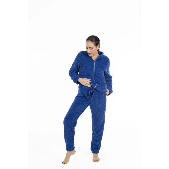 Pigiama donna aperto davanti in pile Verdissima82.W3AMSF54-bluette 2