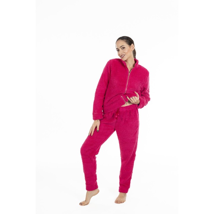 Pigiama donna aperto davanti in pile Verdissima82.W3AMSF54-fuxia-2