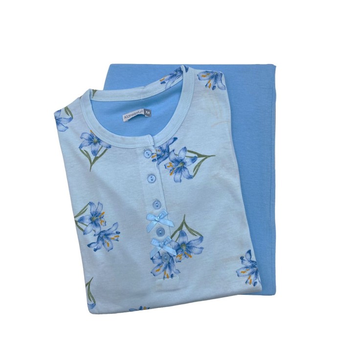 pigiama-donna-in-cotone-stampato-karelpiu-ke0001pld-cielo