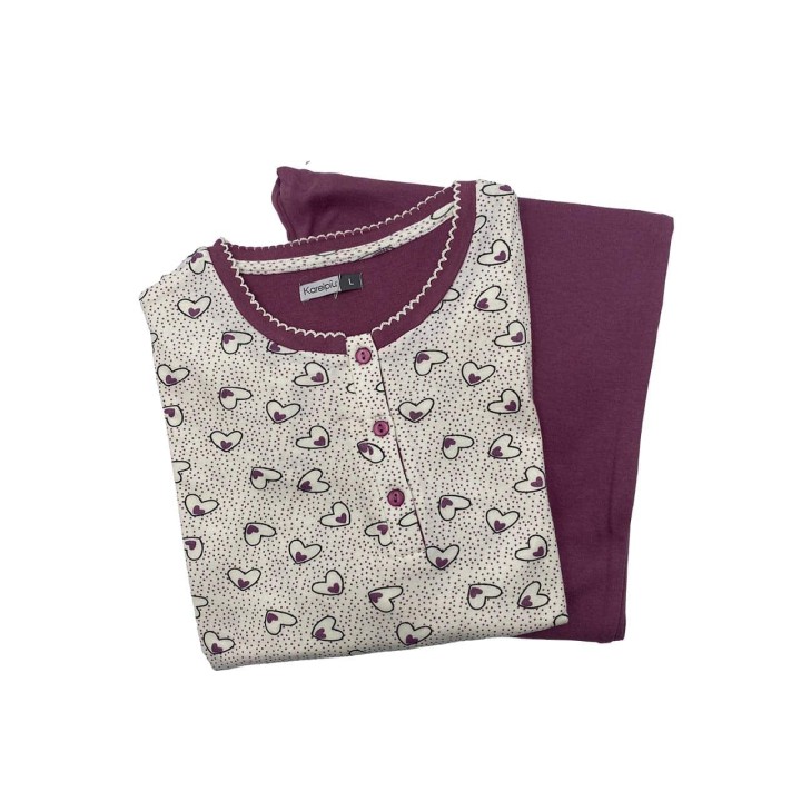pigiama-donna-caldo-cotone-fantasia-karelpiu-kf9062plad-panna
