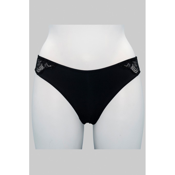 Slip con pizzo e microfibra Lormar SATEN nero fronte