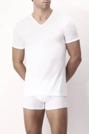 T-shirt uomo Cagi in cotone scollo V 5324 bianco fronte