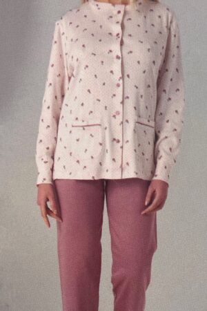 Pigiama donna aperto davanti invernale Karelpiu KF5012 rosa