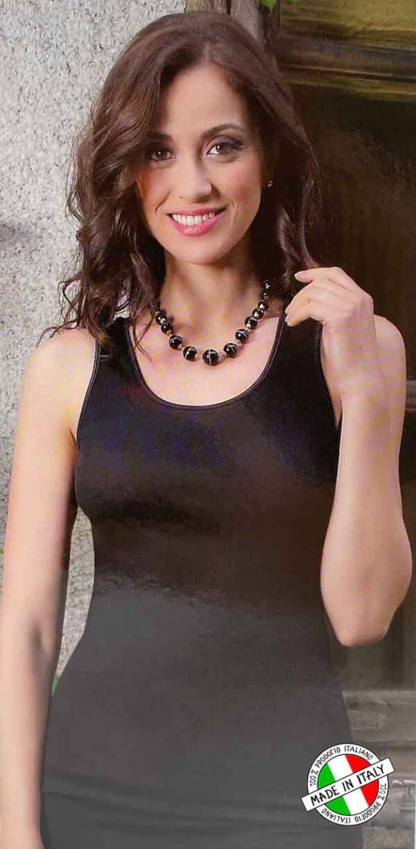 Canotta donna spalla larga in filo di scozia Rosanna 530 nero