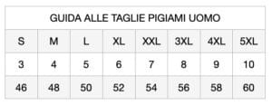 Guida alle taglie pigiami da uomo