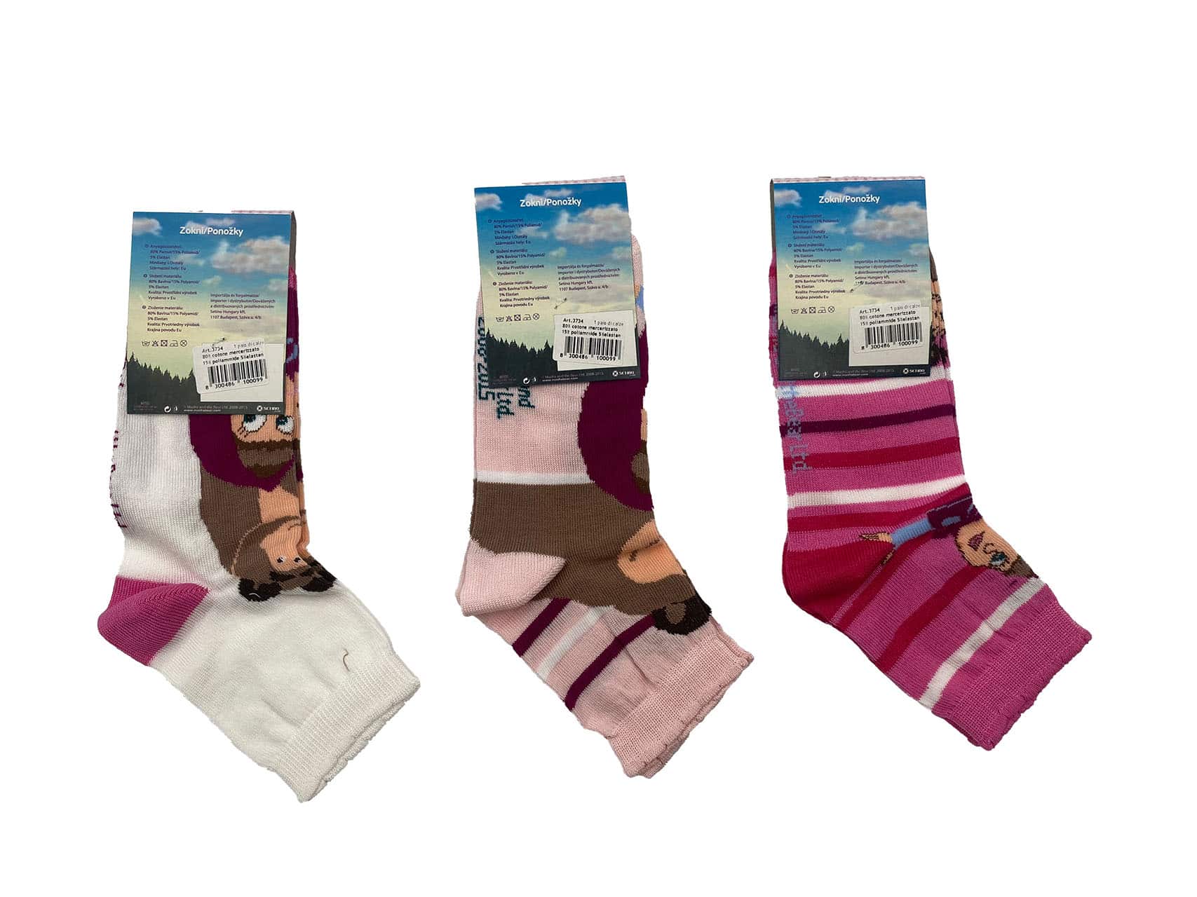 Calzini corti bambina Masha e Orso cotone estivo 3734 3PZ retro