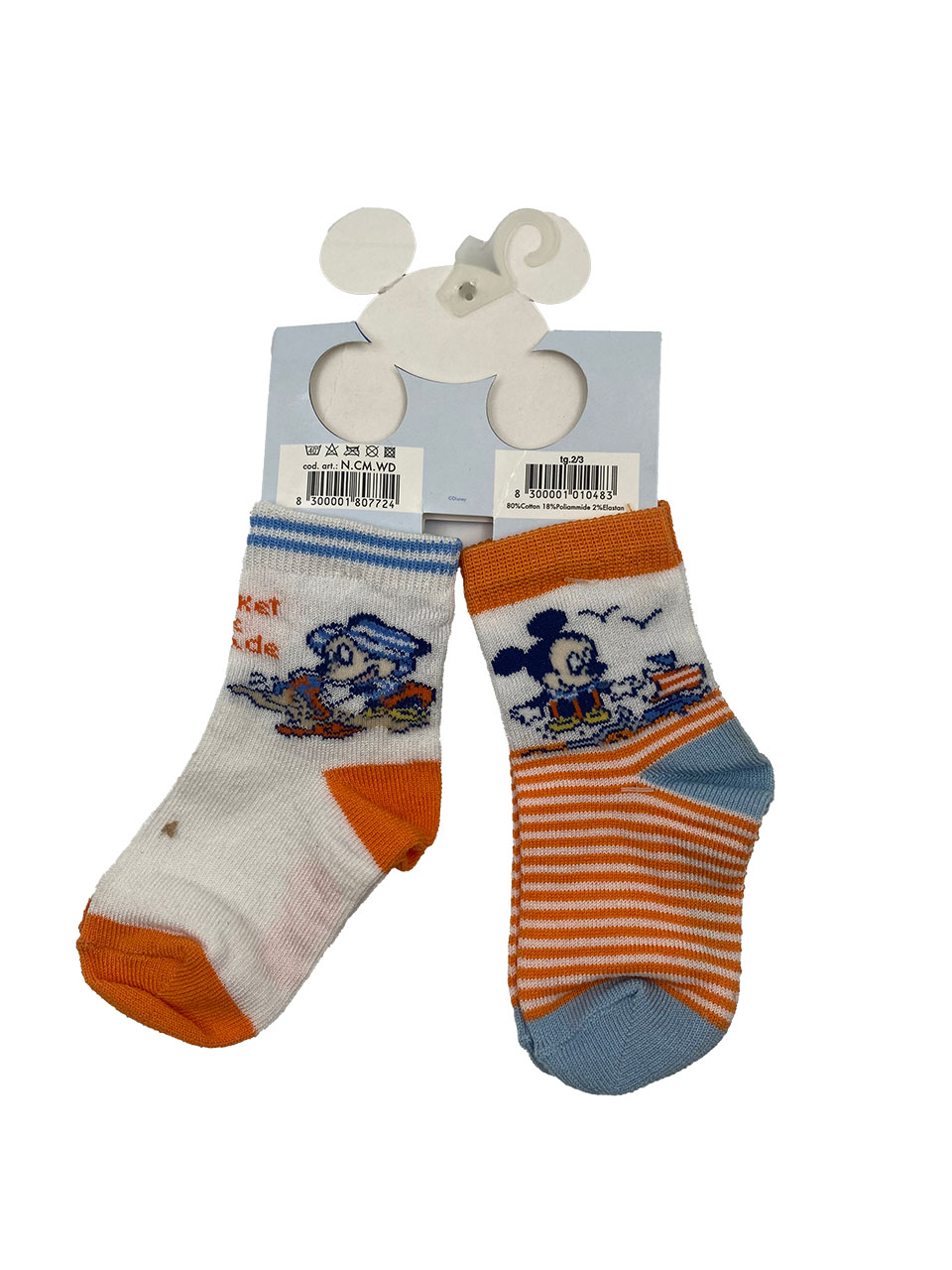 Calzini corti bambino Topolino cotone estivo NCMWD 2PZ aranione retro