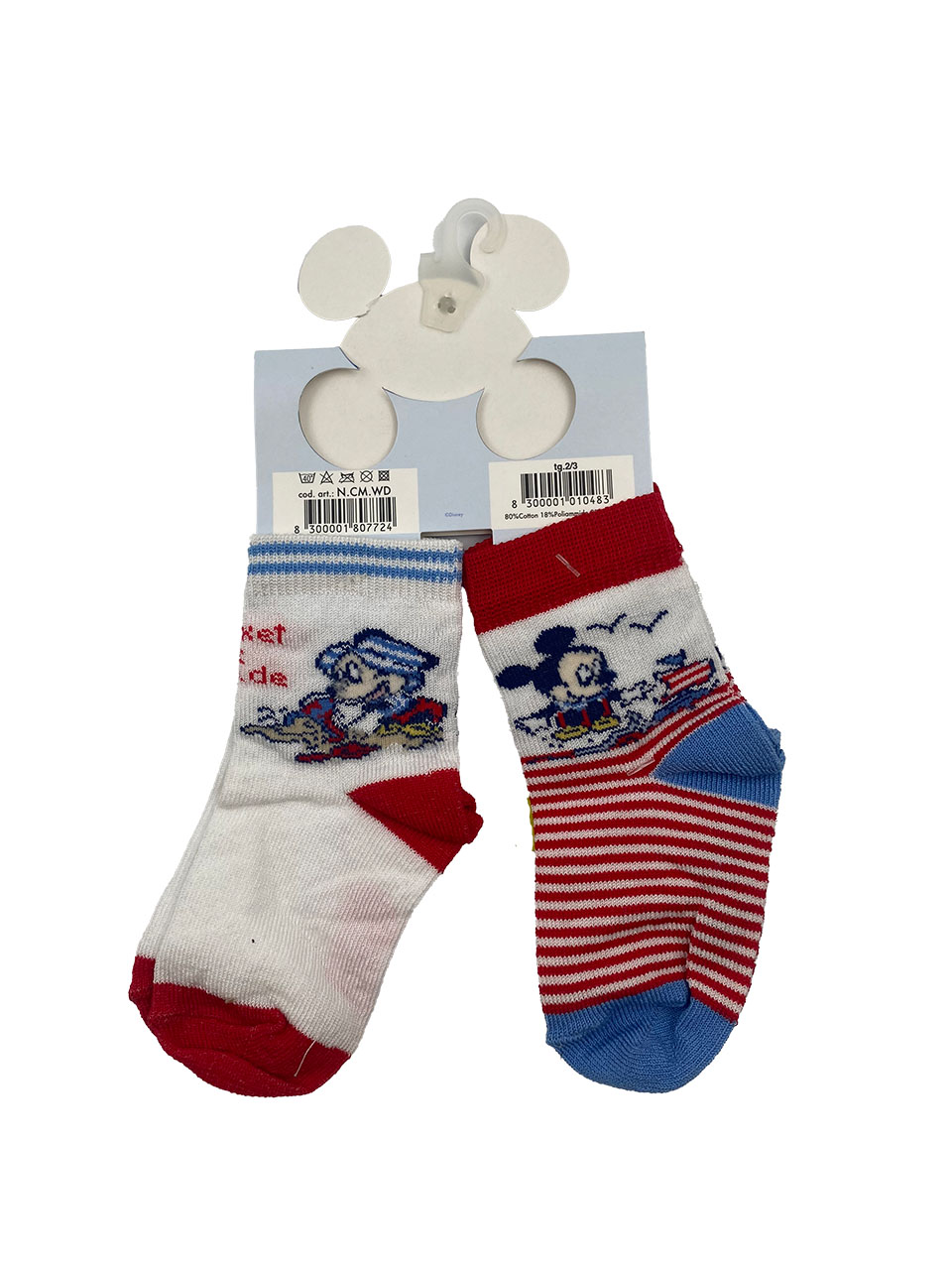 Calzini corti bambino Topolino cotone estivo NCMWD 2PZ rosso retro