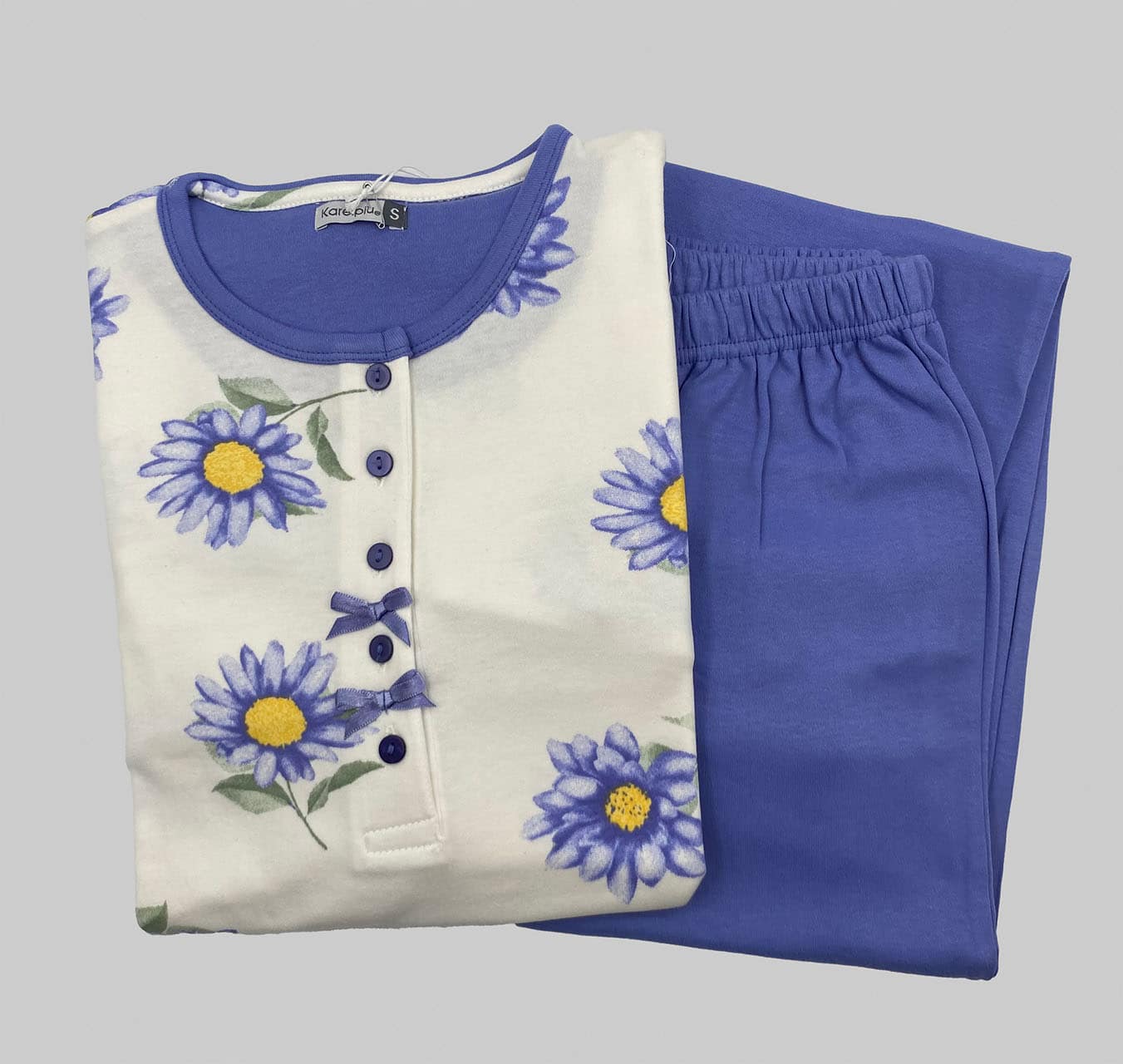 Pigiama caldo cotone donna Karelpiù KF9002PLD azzurro