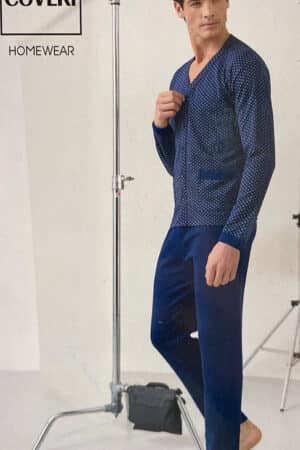 Pigiama uomo aperto invernale Enrico Coveri EP2205 blu foto