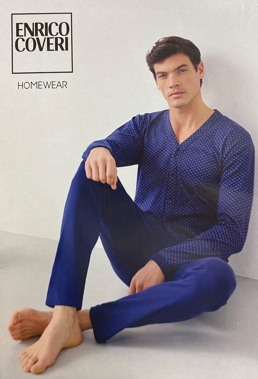 Pigiama uomo aperto invernale Enrico Coveri EP2205 denim foto