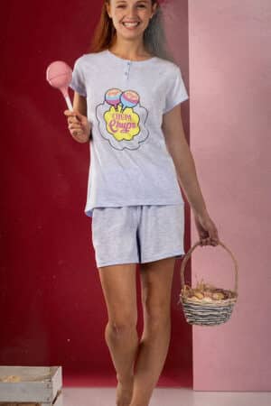 Pigiama corto donna stampa Chupa Chups PDF7549 azzurro foto chupa chups
